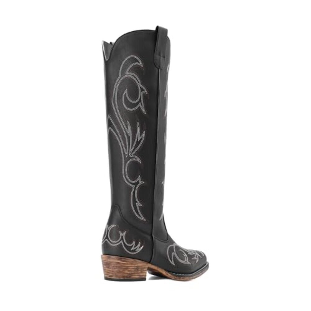 Women's Knee High Western Boots with Embroidery 1.6-Inch Heel - Picture 7 of 8